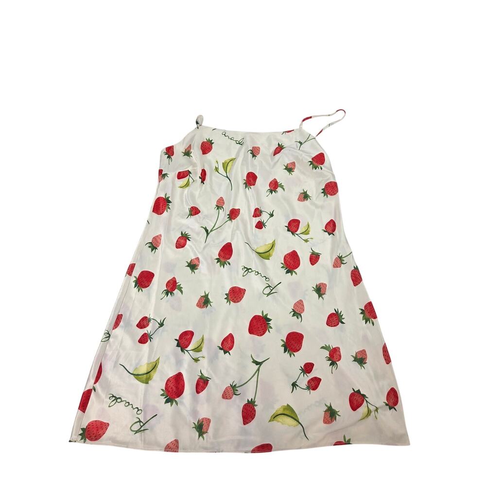 Parade Women White Strawberry Print Satin Slip Mini Dress S